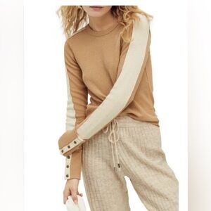 We the Free Free People Tasha Thermal Ochre Combo Waffle Knit Snap Cuff Top